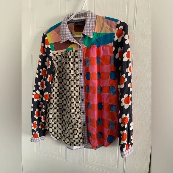 RARE Maeve Anthropologie Paz Buttondown Shirt Floral Patchwork Size XS - Picture 2 of 7